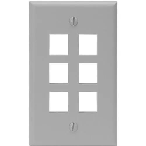Leviton 41080-6GP QWKPRT Single Gang 6-Port Wallplate, Grey