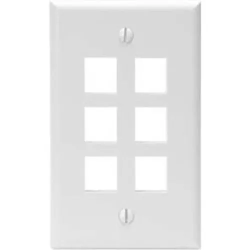Leviton 41080-6WP Single-Gang QuickPort Wall Plate, 6-Ports, White