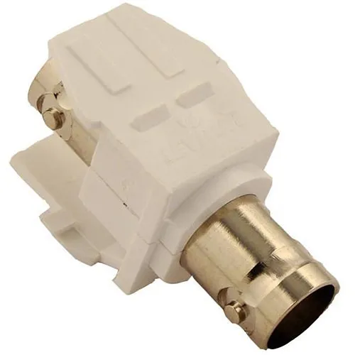 Leviton 41084-BWF BNC Feedthrough QuickPort Connector, Nickel-Plated, 50 Ohm, White Housing