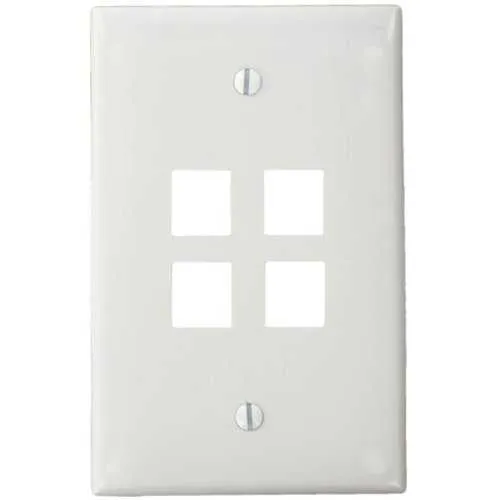 Leviton 41091-4WN Single-Gang QuickPort Midsize Wall Plate, 4-Ports, White