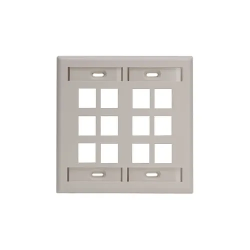 Leviton 42080-12T Dual-Gang QuickPort Wallplate with ID Windows, 12-Port, Light Almond