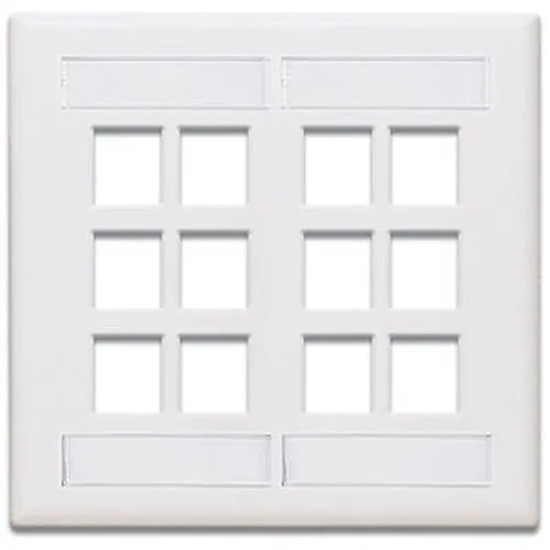 Leviton 42080-12W Dual-Gang QuickPort Wall Plate with ID Windows, 12-Port, White