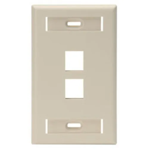 Leviton 42080-2IS Single-Gang QuickPort Wall Plate with ID Windows, 2-Port, Ivory