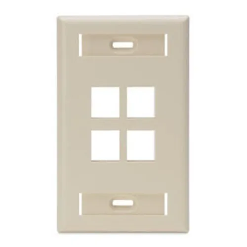 Leviton 42080-4IS Single-Gang QuickPort Wall Plate with ID Windows, 4-Port, Ivory