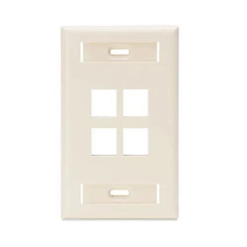 Leviton 42080-4TS Single-Gang QuickPort Wall Plate with ID Windows, 4-Port, Light Almond