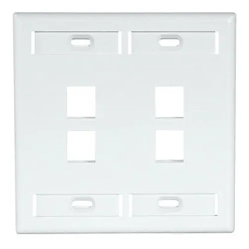 Leviton 42080-4WP Dual-Gang QuickPort Wall Plate with ID Windows, 4-Port, White
