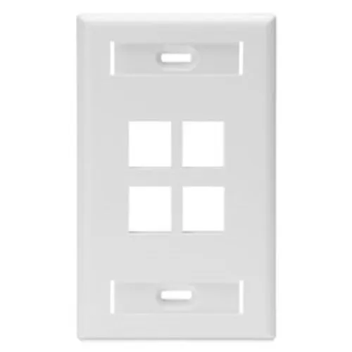 Leviton 42080-12W 1-Gang QuickPort Wall Plate with ID Windows, 4-Port, White