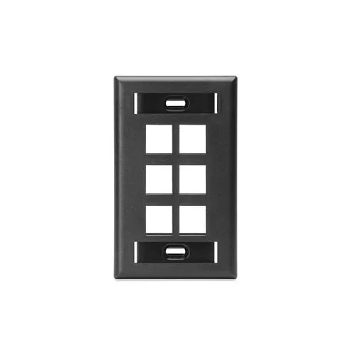 Leviton 42080-6ES Single-Gang QUICKPORT Wall Plate with ID Windows, 6-Port, Black
