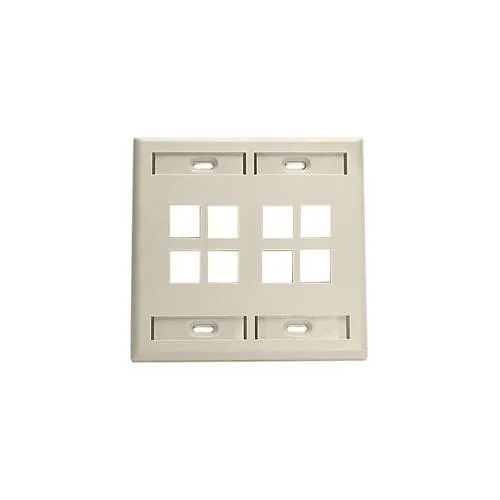 Leviton 42080-8IP QuickPort Dual-Gang Wallplate with ID Windows, 8-Port, Ivory