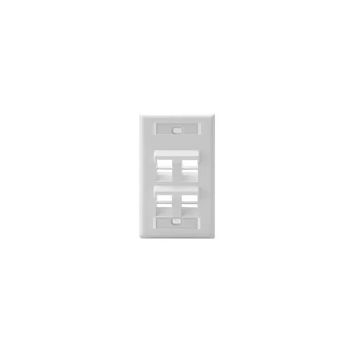 Leviton 42081-4WS Angled Single-Gang QUICKPORT Wallplate with ID Windows, 4-Port, White