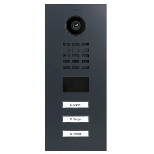DoorBird 423870772 Intercom System for Multi-Tenant Buildings and Businesses with (3) Units, and (3) Call Buttons, Powder Coated