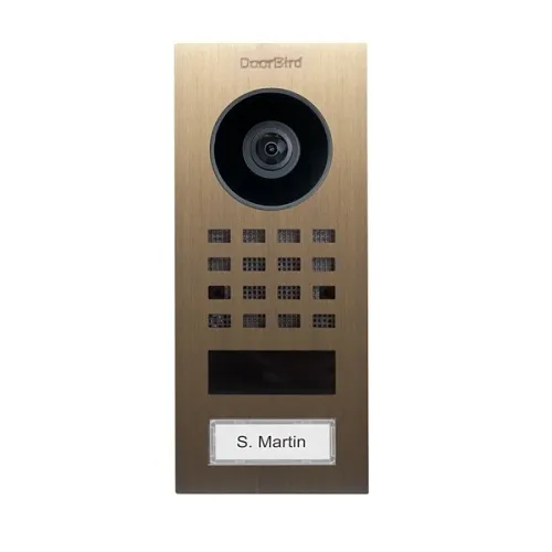 DoorBird 423873346 D1101V Surface-Mount IP Video Intercom, Real Burnished Brass, WiFi/LAN, 1080p Camera