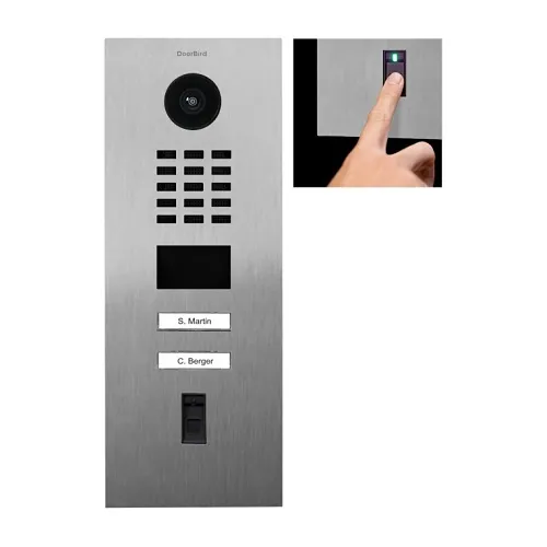 DoorBird 429615155 D2102FV Fingerprint 50 IP Video Intercom, 2-Call Button, Flush Mount, Brushed Stainless Steel V2A
