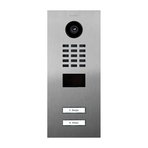 DoorBird 429641048 D2102V IP Video Intercom, 2-Call Button, Flush Mount, Brushed V4A Stainless Steel