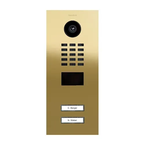 DoorBird 429641314 D2102V IP Video Intercom Station, Flush Mount, Polished Brass