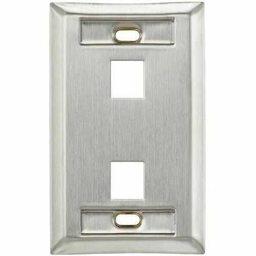 Leviton 43080-1L2 QuickPort Single-Gang Wall Plate with ID Windows, 2-Port, Stainlees Steel