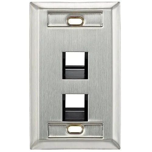 Leviton 43081-1L2 QuickPort Angled Stainless-Steel Wall Plates with ID Windows, 2-Port, Single-Gang