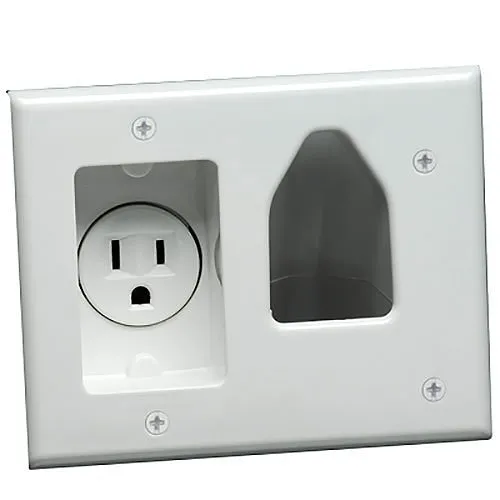 DataComm 45-0021-WH Recessed Low Voltage Cable Plate with Recessed Power, White