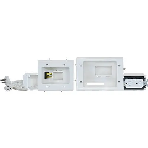 DataComm 45-0024-WH Recessed Pro-Power Kit with Duplex Receptacle and Straight Blade Inlet, White