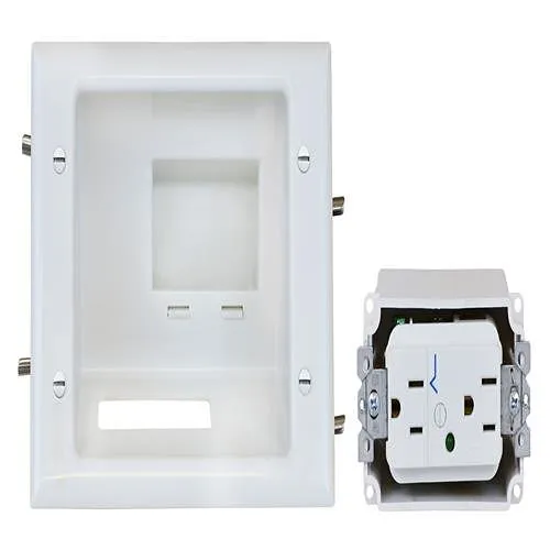 DataComm 45-0081-WH Rcssed Low Volt.Mid-Size Plate W/Duplex Surgewht
