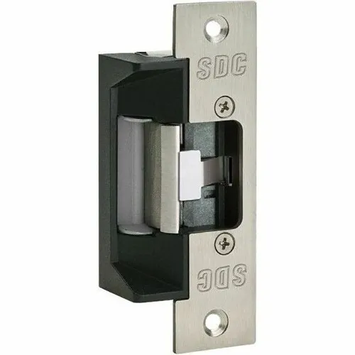 SDC 45-7RV 5/8" Latchbolt Electric Strike with 7-15/16" Radius Corner Aluminum Faceplate, Dull Aluminum