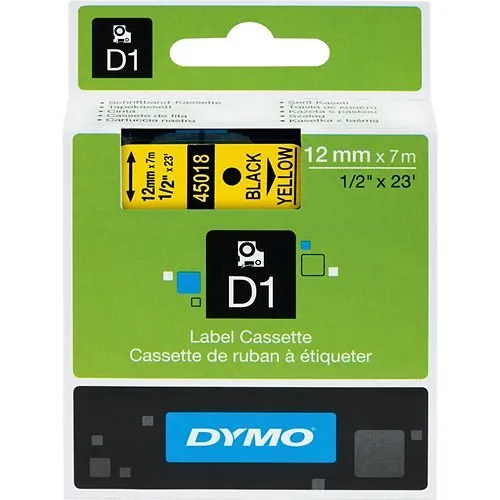 DYMO 45018 Label Maker, 1/2" Standard D1 Labels Yellow with Black Type, 23'