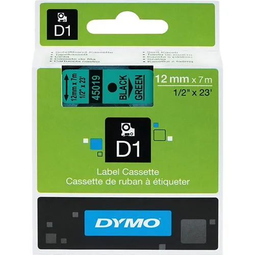 DYMO 45019 1/2" Standard D1 Labels, Green with Black Type, 23 Feet