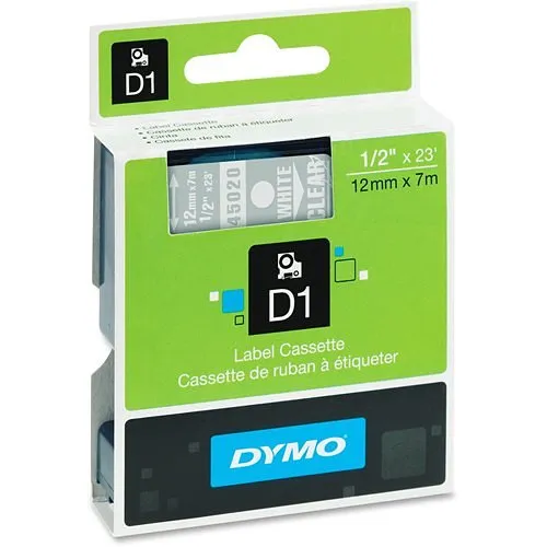 DYMO 45020 Labels, Clear Tape with White Print