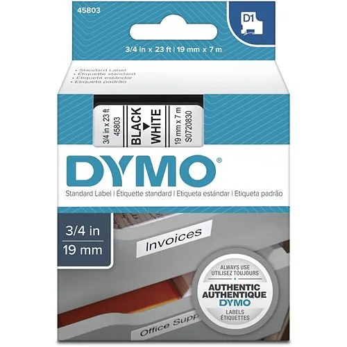 DYMO 45803 D1 Black-On-White Tape, 0.75" 23'