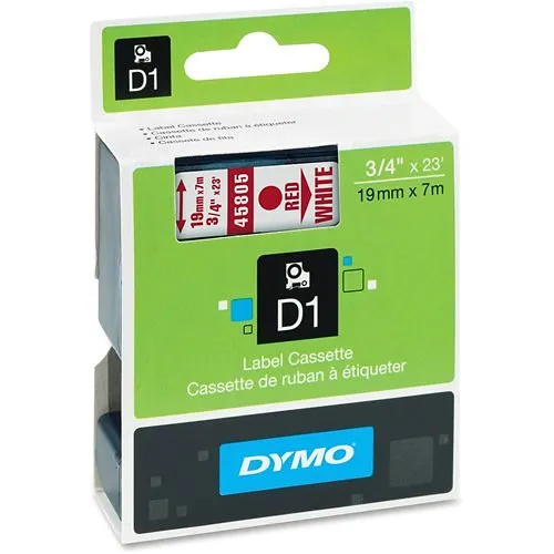 DYMO 45805 Label Maker, 3/4" Red Print on White Background