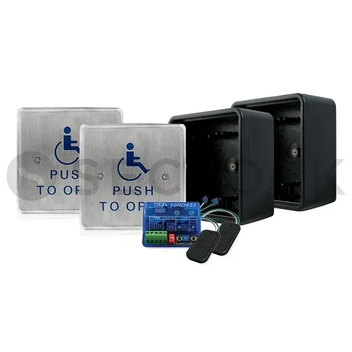 BEA 45S-433 Push Plate Pachage, Square Push Plates, Surface Mount Boxes, 9V 433 MHZ Transmitter, One 433 MHz Receiver