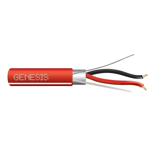 Genesis 4606104W 16/2 Solid Shielded Fire Alarm Cable, Plenum, FPLP, 1000' (304.8 m) Reel, Red w/ White Stripe