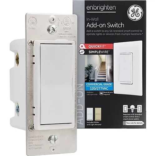 Jasco 46199 GE Enbrighten Add-On Switch, White and Light Almond Paddles, Chassis 2.0 for 12723