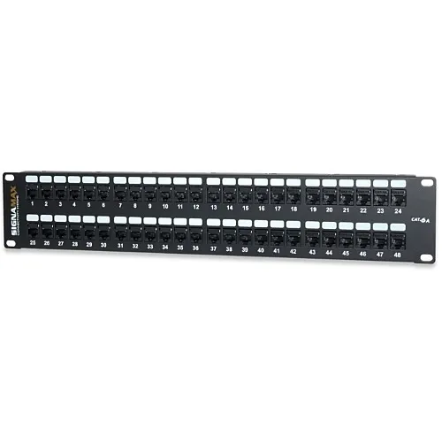 Signamax 48458-C6A MT-Series 48-Port CAT6A Unscreened Angled Patch Panel, Black