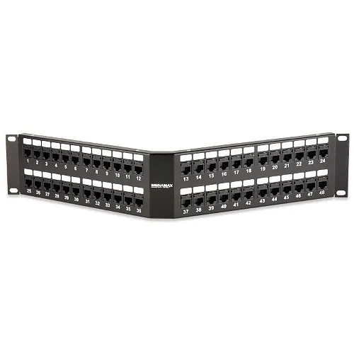Signamax 48458A-C6C MT-Series 48-Port CAT6 Unscreened Angled Patch Panel, Black