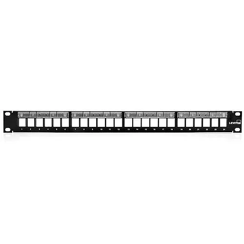 Leviton 49255-L24 QuickPort Patch Panel with Magnifying Lens Label Holder, 24-Port, 1U RMS