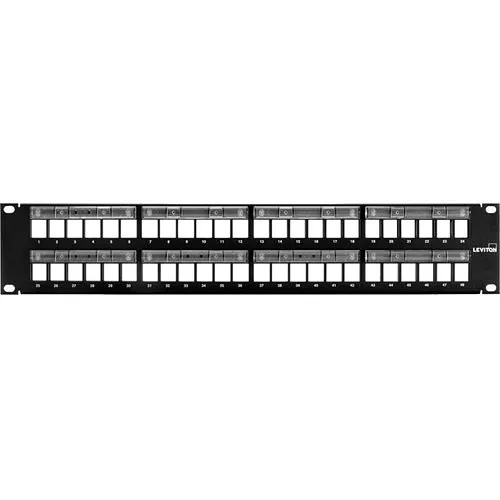 Leviton 49255-L48 QuickPort Patch Panel with Magnifying Lens Label Holder, 48-Port, 2RU.
