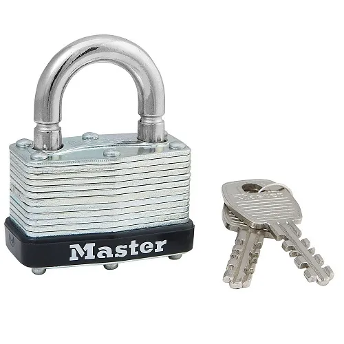 Master Lock 500KABRK 197 1-3/4" Padlock Wide Laminated Steel Body, 13/16" Tall, 9/32" Diameter Steel Shackle