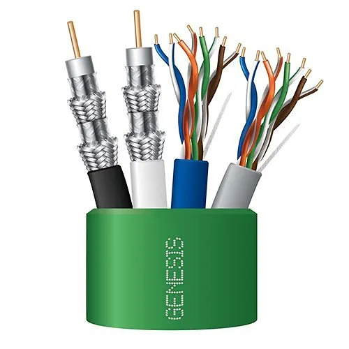 Genesis 50505005 (2), CAT5e and (2), RG6 Quad-Shield, CL3, CM, Sunlight Resistant, 500' (152.4m), Reel, Green