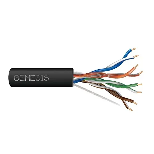 Genesis 50901008 24/4-Pair Cat 5e Unshielded (U/UTP) Water-Blocked Networking Cable, Direct Burial, 1000' (304.8 m) Reel, Black