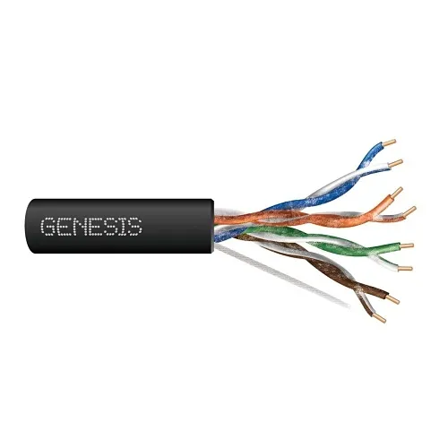 Genesis 50975008 24/4-Pair Cat 5e Unshielded (U/UTP) Water-Blocked Networking Cable, Wet Location, 500' (152.4 m) Reel, Black
