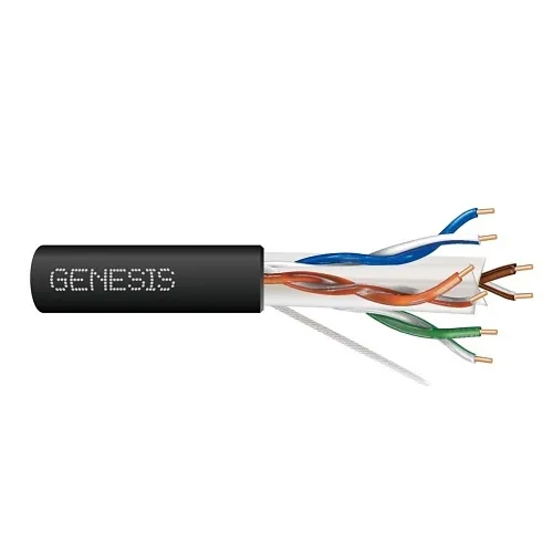 Genesis 51101008 24/4-Pair CAT6 Unshielded (U/UTP) Water-Blocked Networking Cable, Direct Burial, 1000' (304.8m) Reel, Black