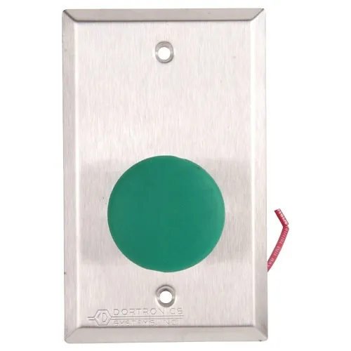Dortronics 5211-MP23DA/G 5210 Series 1-9/16" Mushroom Push Button Switch on Single Gang Plate, Pneumatic Time Delay Form-Z (1-N.O. and 1-N.C.), Green