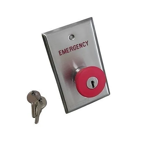 Dortronics 5211-MP23/KR 5210 Series Exit Duress Push Button, DPST Latching/Key Reset on Single Gang Plate, Red Button
