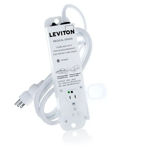 Leviton 5302M-1N7 Medical Grade Power Strip, 15A, 7'
