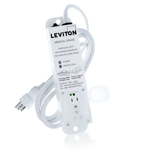 Leviton 5302M-1S7 Medical Grade Power Strip, Surge Protective, 15A, 7'