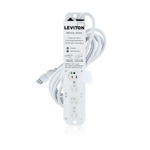 Leviton 5304M-1S5 Medical Grade Power Strip, Surge Protection, 15A, 4-Outlet, 15', White