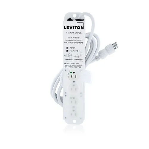Leviton 5304M-1S7 15A Medium Grade Power Strip Surge Protector with 4 Outlets, 7' Cord