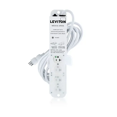 Leviton 5304M-2N5 Medical Grade Power Strip, No Surge, 20A, 4-Outlet, 15', White