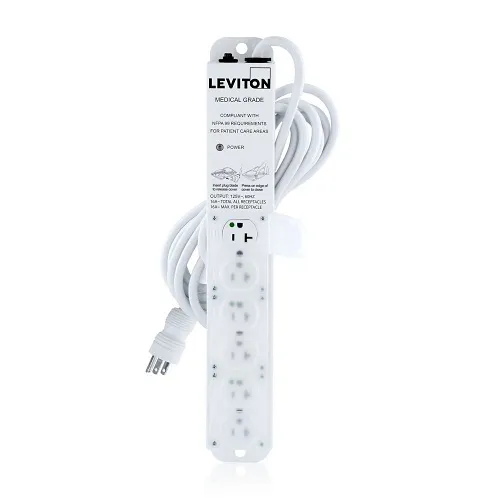 Leviton 5306M-2N5 Medical Grade Power Strip, No Surge, 20A, 6-Outlet, 15', White